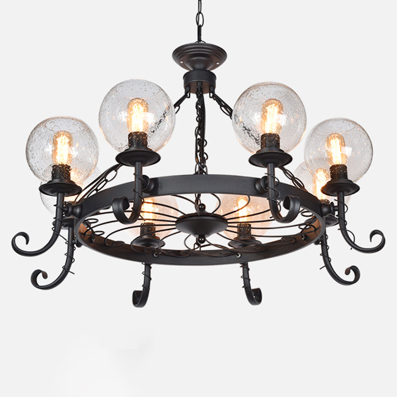 Vintage Handblown Glass Chandelier Pendant Light – Shaded, Restaurant Hanging Light in Black