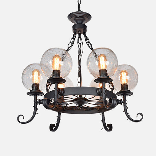 Vintage Handblown Glass Chandelier Pendant Light – Shaded, Restaurant Hanging Light in Black