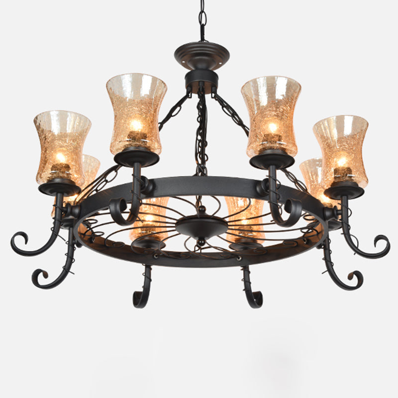 Vintage Handblown Glass Chandelier Pendant Light – Shaded, Restaurant Hanging Light in Black