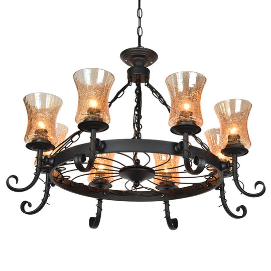 Vintage Handblown Glass Chandelier Pendant Light – Shaded, Restaurant Hanging Light in Black