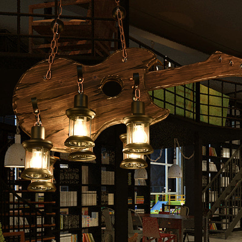 Iron Lantern Chandelier, antique pendant lighting for commercial restaurants with wooden accents