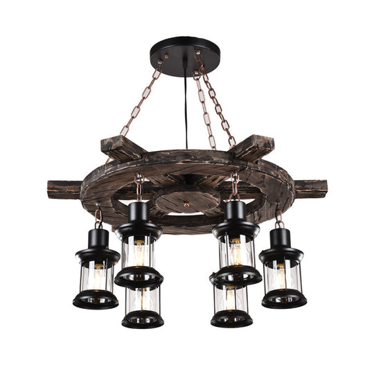 Antique Iron Lantern Chandelier For Commercial Restaurant Lighting With Wooden Pendant Wood / C