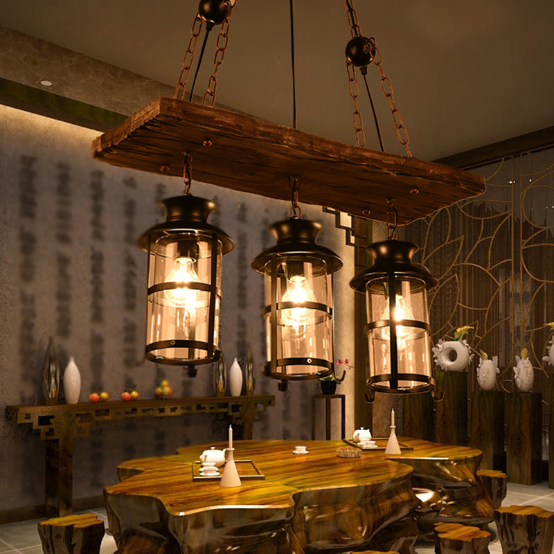 Iron Lantern Chandelier, antique pendant lighting for commercial restaurants with wooden accents