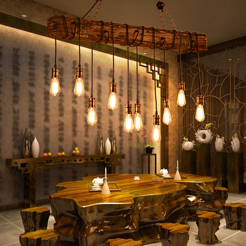 Iron Lantern Chandelier, antique pendant lighting for commercial restaurants with wooden accents