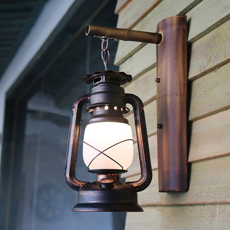 Iron Lantern Kerosene Light - Industrial Style Wall Fixture In Bronze