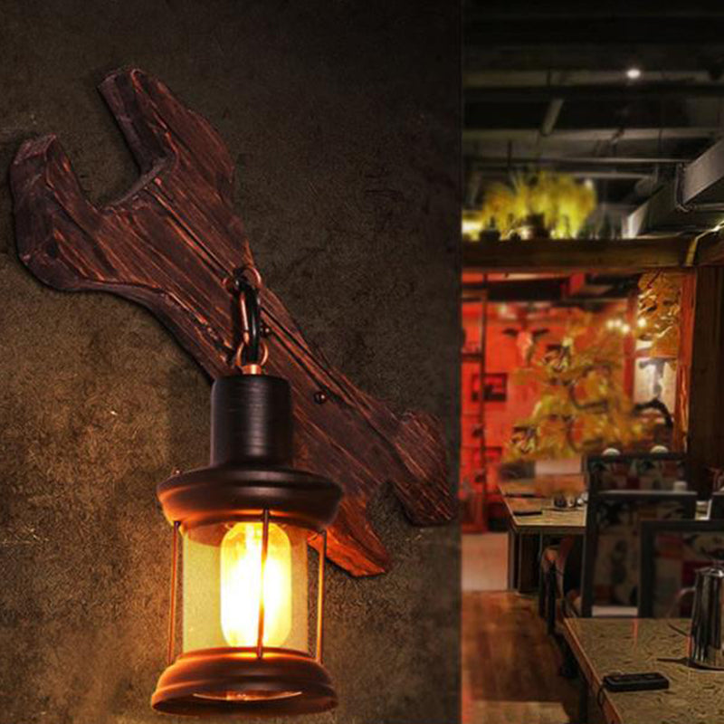 Coastal Wood Wall Lamp With Shaded Glass And Single-Bulb For Restaurant Ambience / G