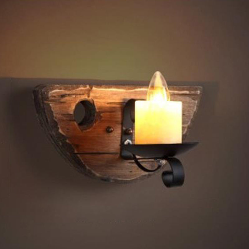 Coastal Wood Wall Lamp With Shaded Glass And Single-Bulb For Restaurant Ambience / F