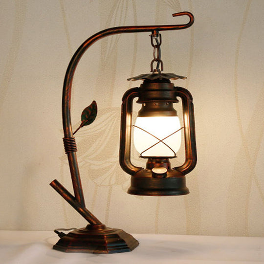 Rustic Industrial Hanging Nightstand Lantern - Vintage Iron Kerosene Table Lamp For Bedside Copper