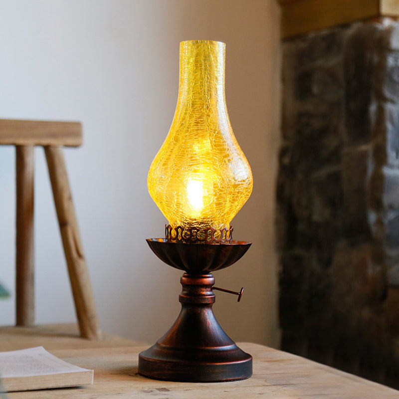 Bronze Crackle Glass Chimney Shade Kerosene Retro Bedside Table Light