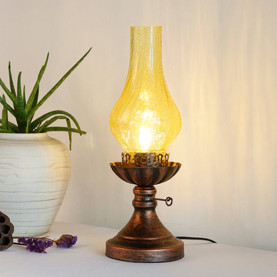 Bronze Crackle Glass Chimney Shade Kerosene Retro Bedside Table Light / B