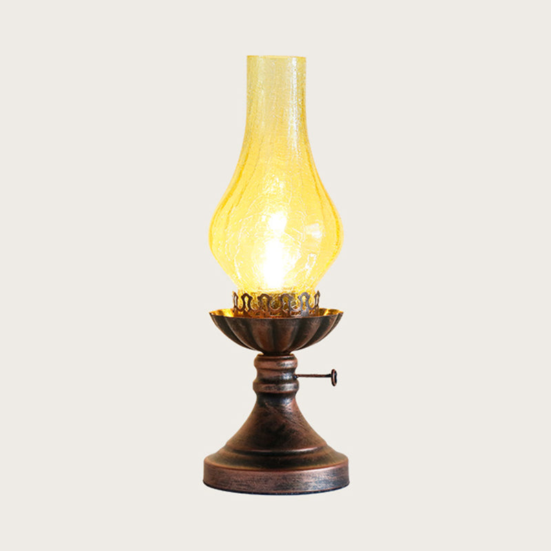 Bronze Crackle Glass Chimney Shade Kerosene Retro Bedside Table Light