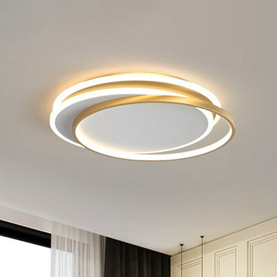 Modern Metallic LED Flush Ceiling Light for Bedroom with Ring Design