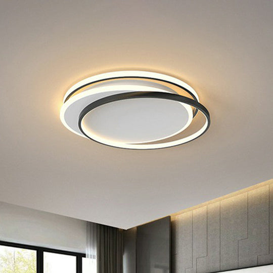 Modern Metallic LED Flush Ceiling Light for Bedroom with Ring Design