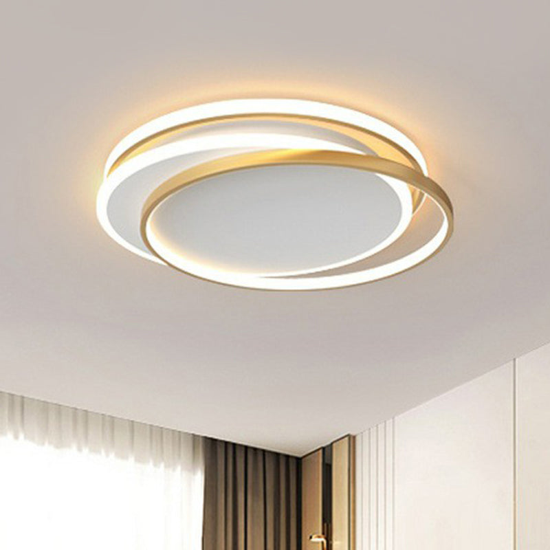 Modern Metallic LED Flush Ceiling Light for Bedroom with Ring Design