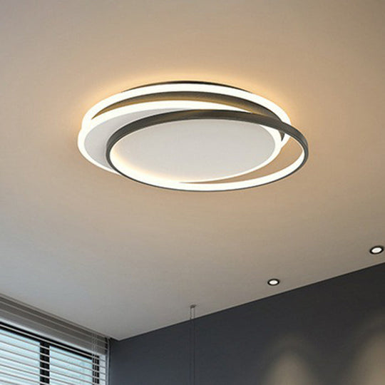 Modern Metallic LED Flush Ceiling Light for Bedroom with Ring Design