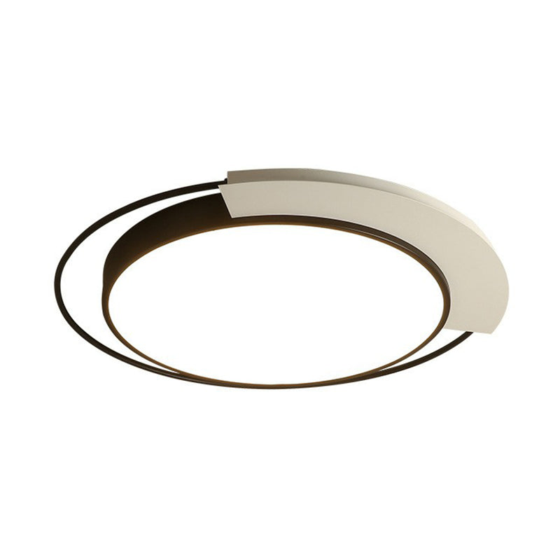 Nordic Circular Led Flush Mount Lighting Fixture In Black And White For Living Room