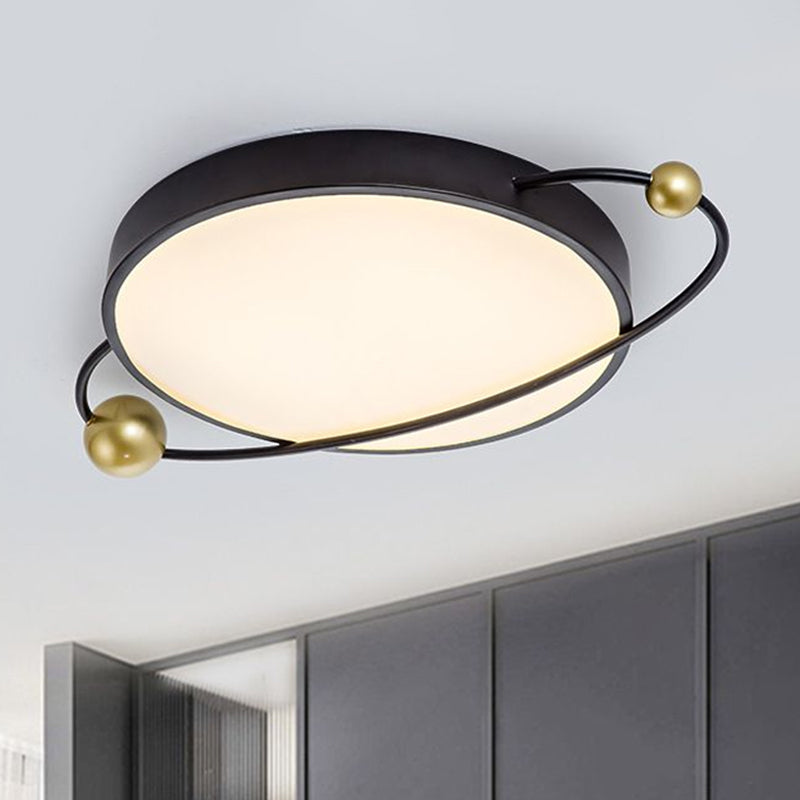 Modern Metallic Led Flush Mount Ceiling Light With Planet Shaped Design And Acrylic Diffuser - Ideal