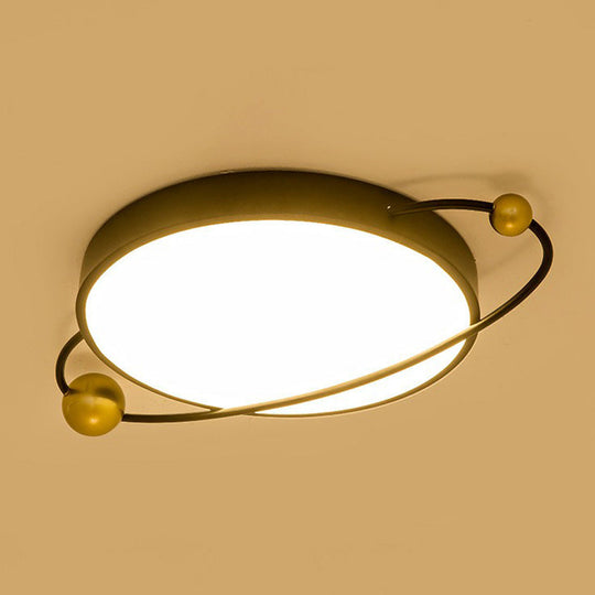 Modern Metallic Led Flush Mount Ceiling Light With Planet Shaped Design And Acrylic Diffuser - Ideal