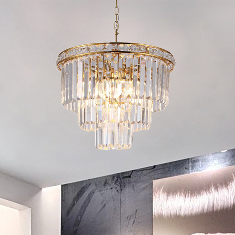 Modern Faceted Optical Crystal Chandelier Light With 6 Brass Lights - 19.5/23.5 Wide