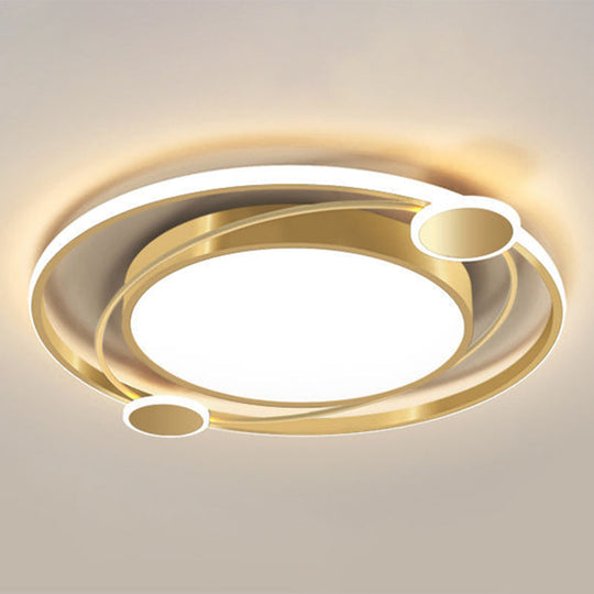 Golden Nordic Flush Mount Ceiling Light: Led Metal Fixture For Living Room