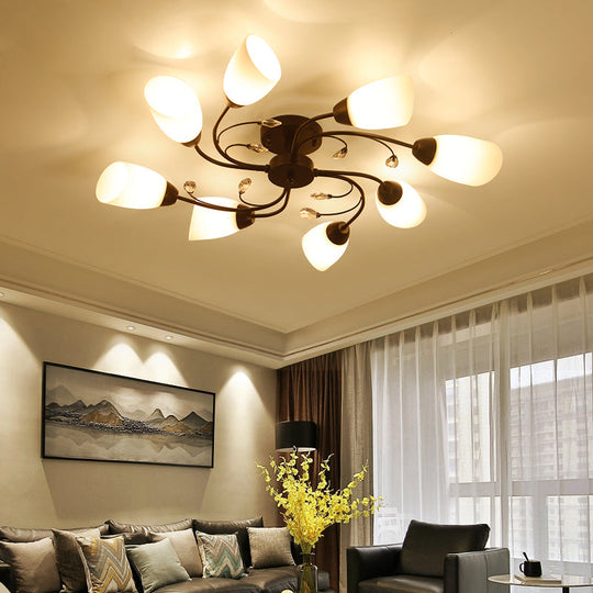 Contemporary Semi Flush Mount Light With Bevel Glass Shades - Black Windmill Ceiling Fixture