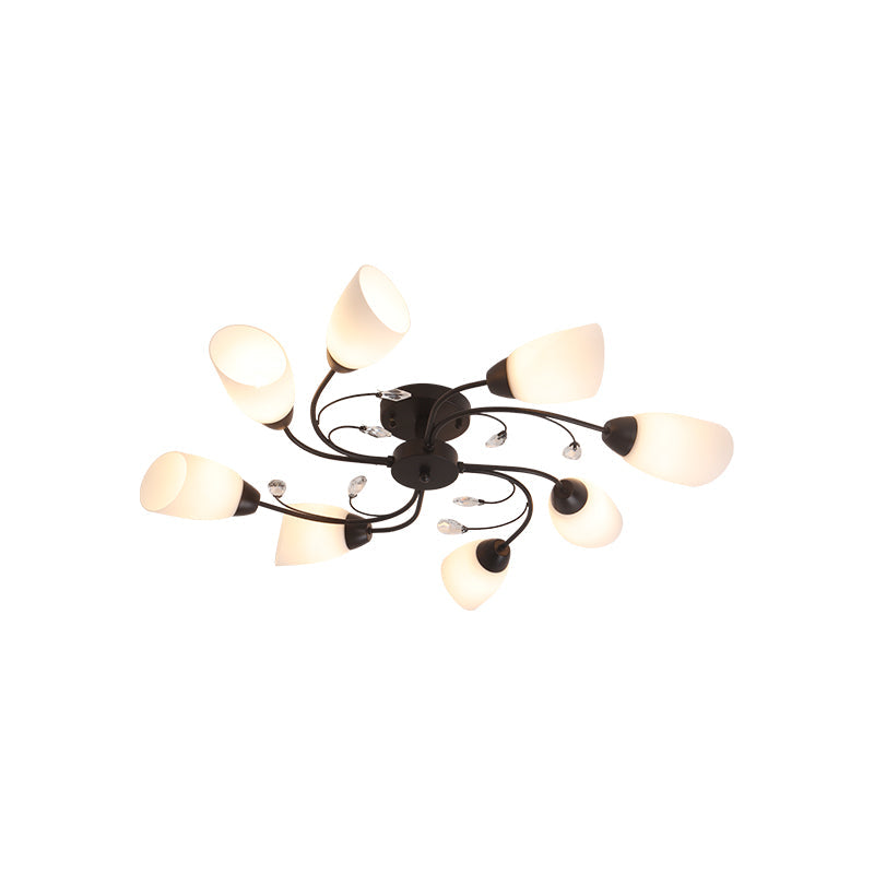 Contemporary Semi Flush Mount Light With Bevel Glass Shades - Black Windmill Ceiling Fixture