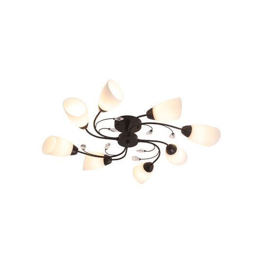 Contemporary Semi Flush Mount Light With Bevel Glass Shades - Black Windmill Ceiling Fixture