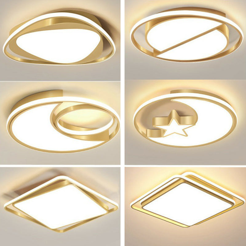 Minimalist Geometrical Flush Mount LED Lighting Fixture in Gold - Acrylic for Bedroom