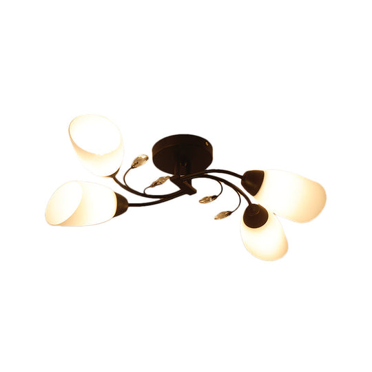 Contemporary Semi Flush Mount Light with Bevel Glass Shades - Black Windmill Ceiling Fixture, 4/6/8-Lights