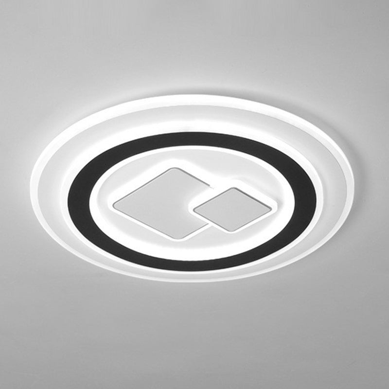 Contemporary Black LED Flush Mount Ceiling Light - Geometric Acrylic Design