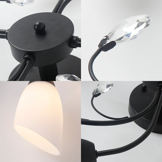 Contemporary Semi Flush Mount Light With Bevel Glass Shades - Black Windmill Ceiling Fixture