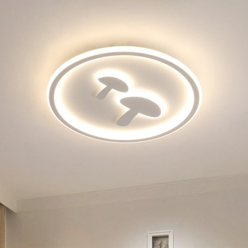 Cartoon Mushroom Led Ceiling Light With Halo Ring For Bedroom - Acrylic Flush Mount White / 15.5