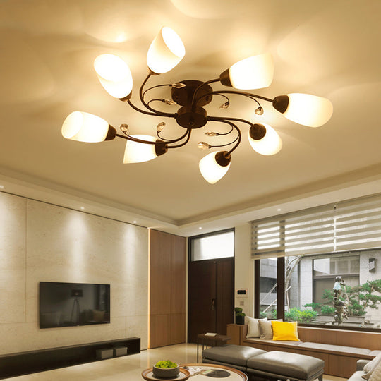 Contemporary Semi Flush Mount Light With Bevel Glass Shades - Black Windmill Ceiling Fixture