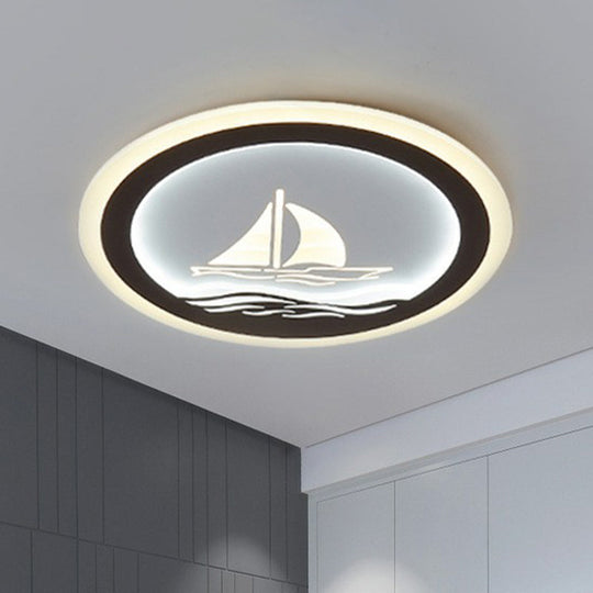 Modern Circle Flush Light: Metallic LED Ceiling Fixture for White Bedrooms