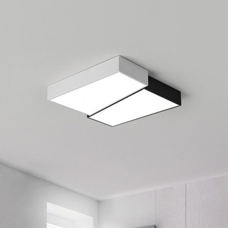 Sleek Square Led Flush Mount Ceiling Light For Modern Bedrooms - Black And White