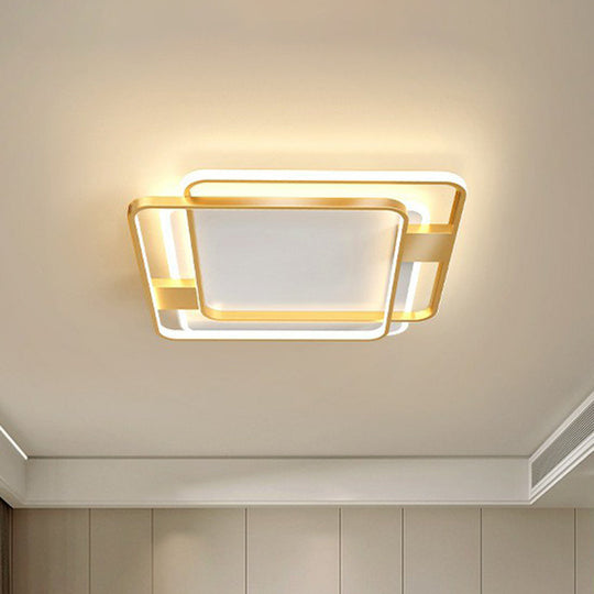 Modern Geometric Led Flush Mount Ceiling Light In Gold Acrylic For Bedroom