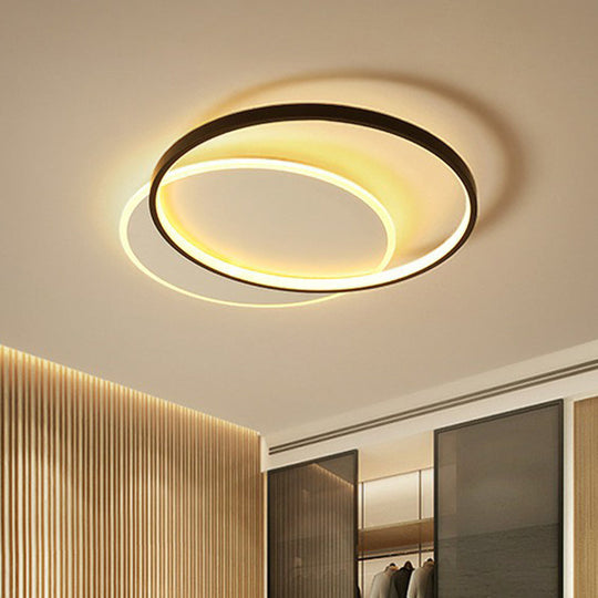 Modern Geometric Black Metal Led Flush Mount Ceiling Light Fixture / Warm Round