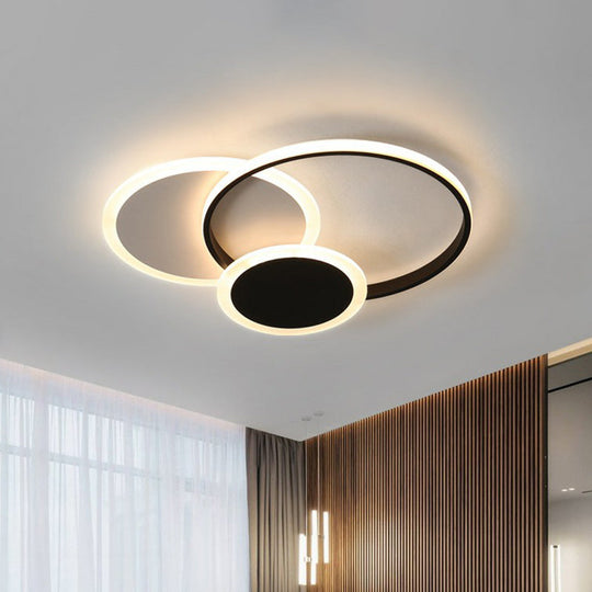 Modern Geometric Led Flush Mount In Black & White For Minimalist Bedrooms Black-White / Warm Round