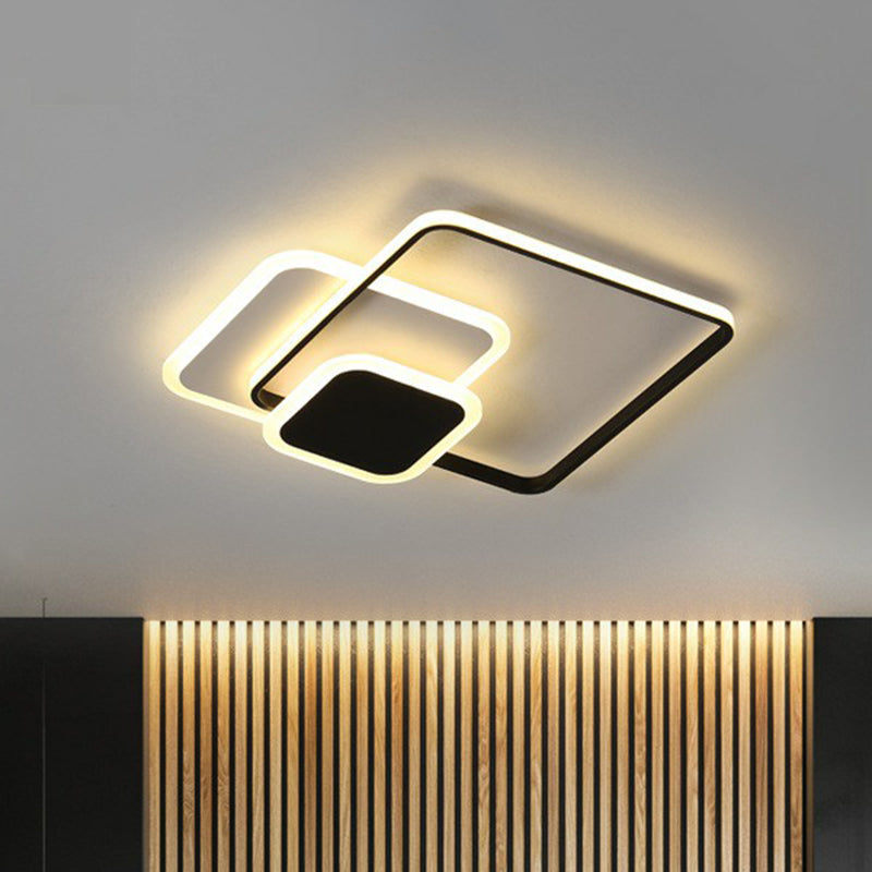 Modern Geometric Led Flush Mount In Black & White For Minimalist Bedrooms Black-White / Warm Square