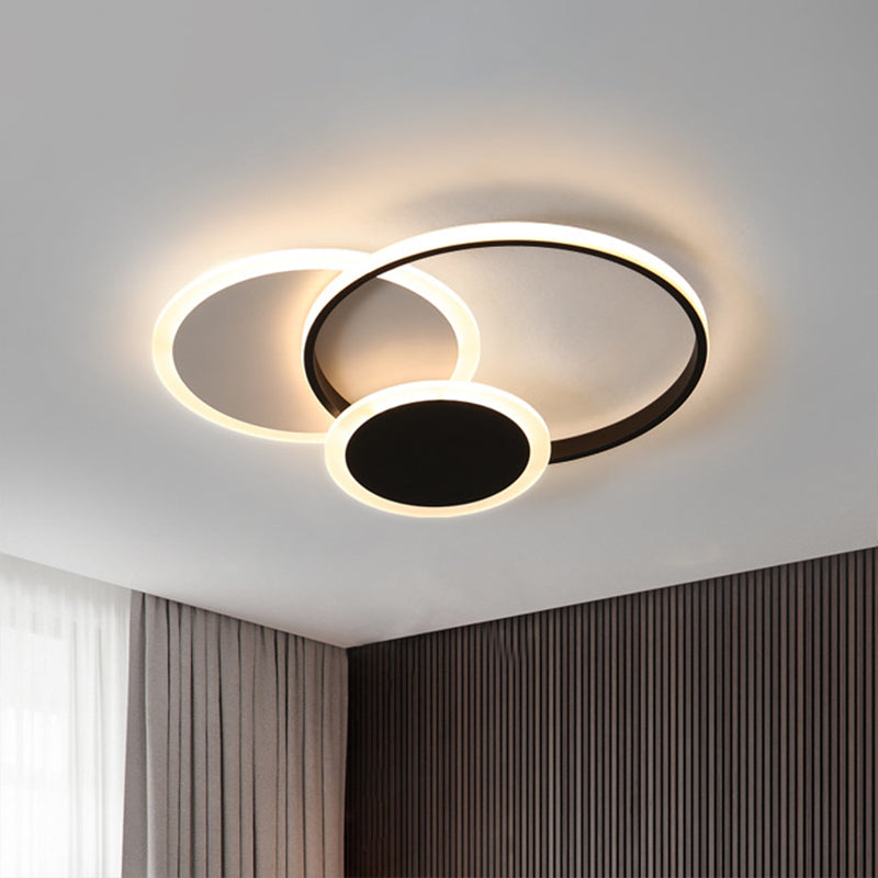 Modern Geometric Led Flush Mount In Black & White For Minimalist Bedrooms