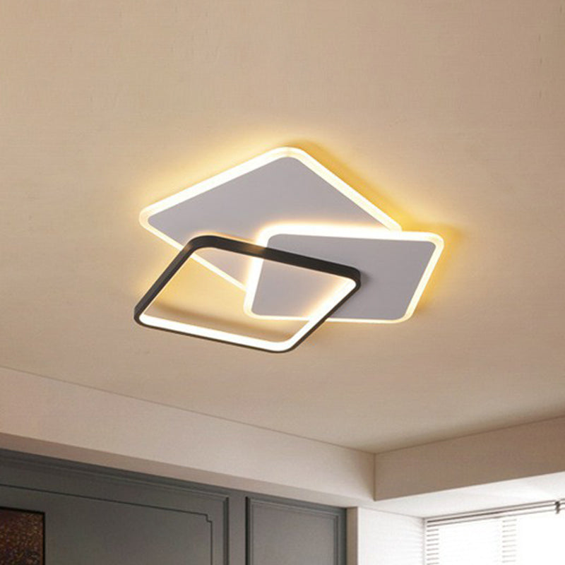 Modern Square Led Flush Mount Ceiling Light In Black For Living Room / 20.5 Warm