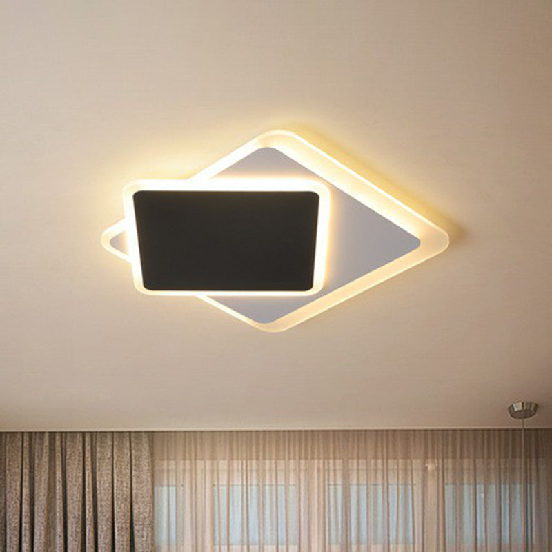 Black Metallic Led Flush Mount Ceiling Light - Contemporary Square Fixture