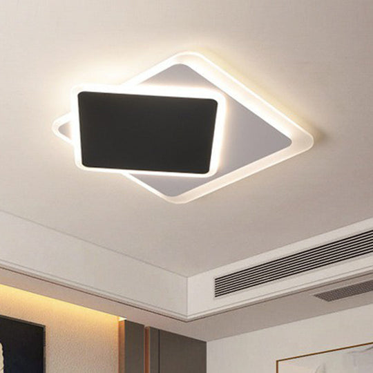 Black Metallic Led Flush Mount Ceiling Light - Contemporary Square Fixture / 15.5 Third Gear