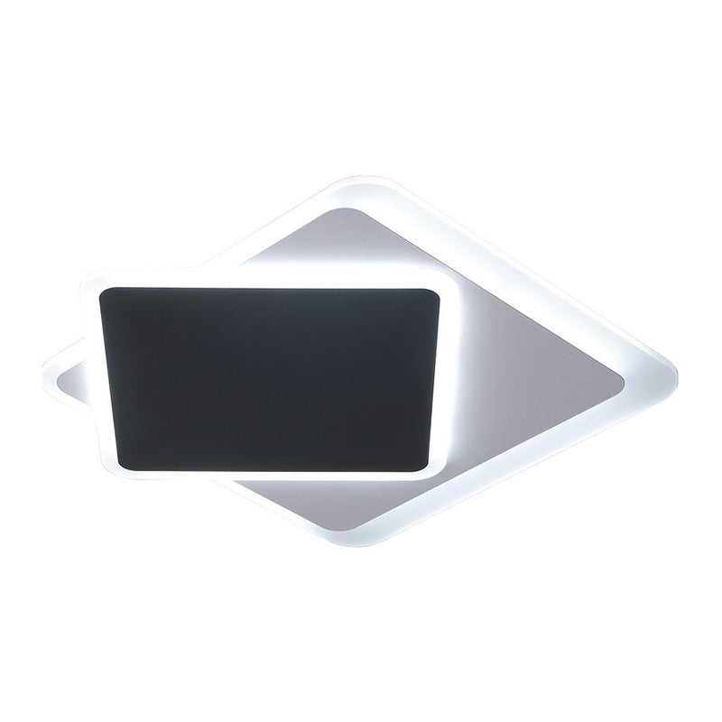 Black Metallic Led Flush Mount Ceiling Light - Contemporary Square Fixture