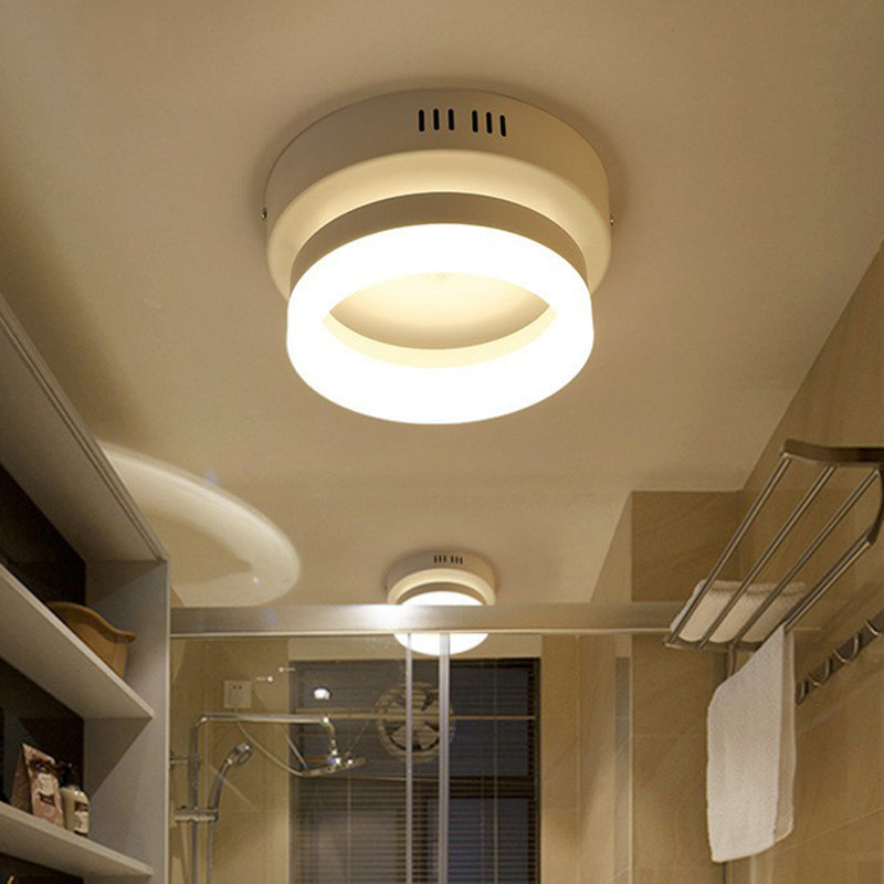 Contemporary Geometric Led Flush Mount Ceiling Light In White For Hallways / Warm Round