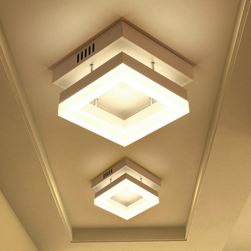 Contemporary Geometric Led Flush Mount Ceiling Light In White For Hallways / Neutral (3500 - 4099 K)