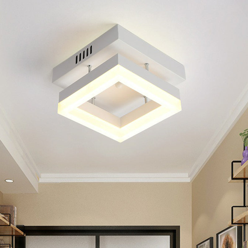 Contemporary Geometric Led Flush Mount Ceiling Light In White For Hallways / Square Plate