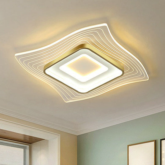 Contemporary Gold LED Flush Mount Lighting Fixture with Extra-Thin Acrylic Flush Ceiling Light