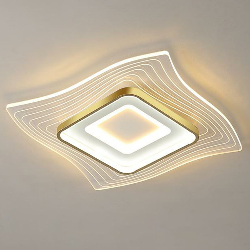 Contemporary Gold LED Flush Mount Lighting Fixture with Extra-Thin Acrylic Flush Ceiling Light