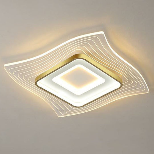 Contemporary Gold Led Flush Mount Lighting Fixture With Extra-Thin Acrylic Ceiling Light